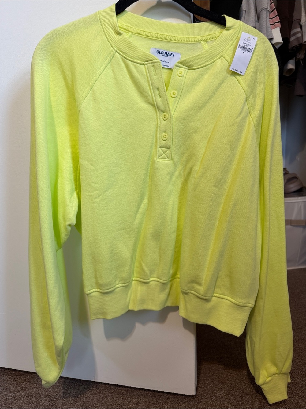 Old Navy Neon Yellow/Chartreuse Henley Pullover Sweatshirt - Women's